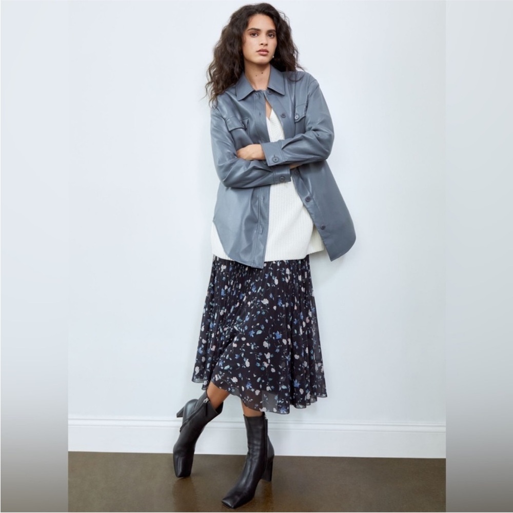 Aritzia Wilfred Slate Blue/Grey Vegan Leather Shirt Jacket